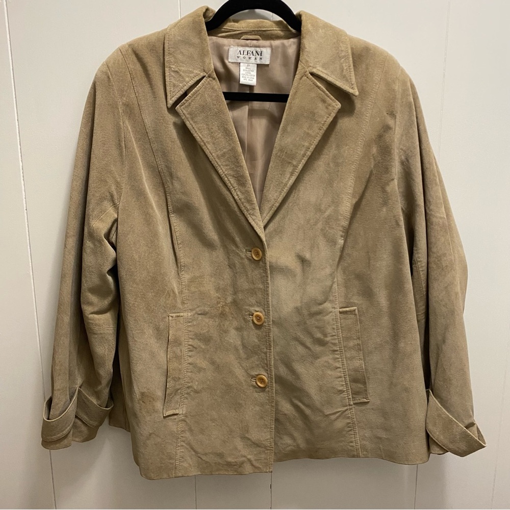 Alfani Women Suade Genuine Leather Jacket 2XL Beige Blazer